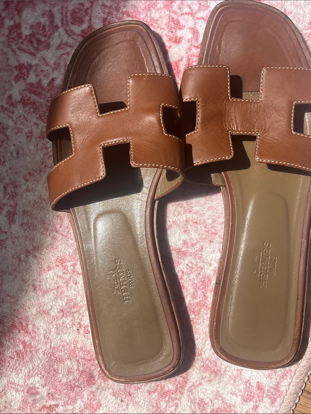 Hermes Tan Brown Leather Oran Slide Sandals - Picture 6 of 6